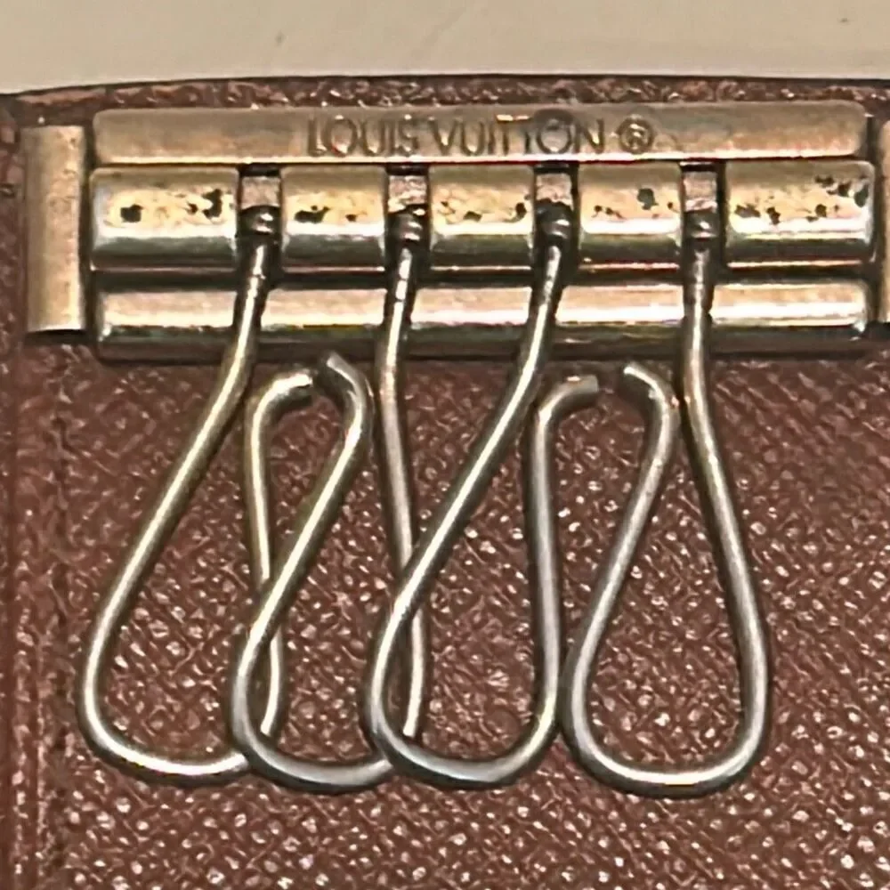 Louis Vuitton Monogram Key Holder Case Brown Coated LV Logo Print 4 Key Luxury